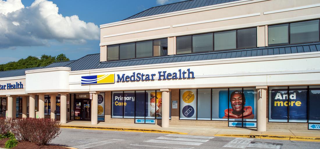 A 1-story shopping center building that houses MedStar Health at Mitchellville, a multispecialty care center.
