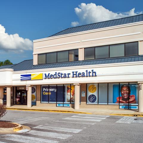 A 1-story shopping center building that houses MedStar Health at Mitchellville, a multispecialty care center.