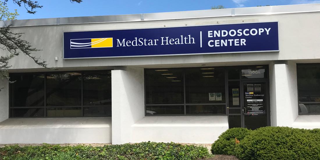 MedStar Health Endoscopy Center in Lutherville, Maryland, is a one-story white building in an office park.