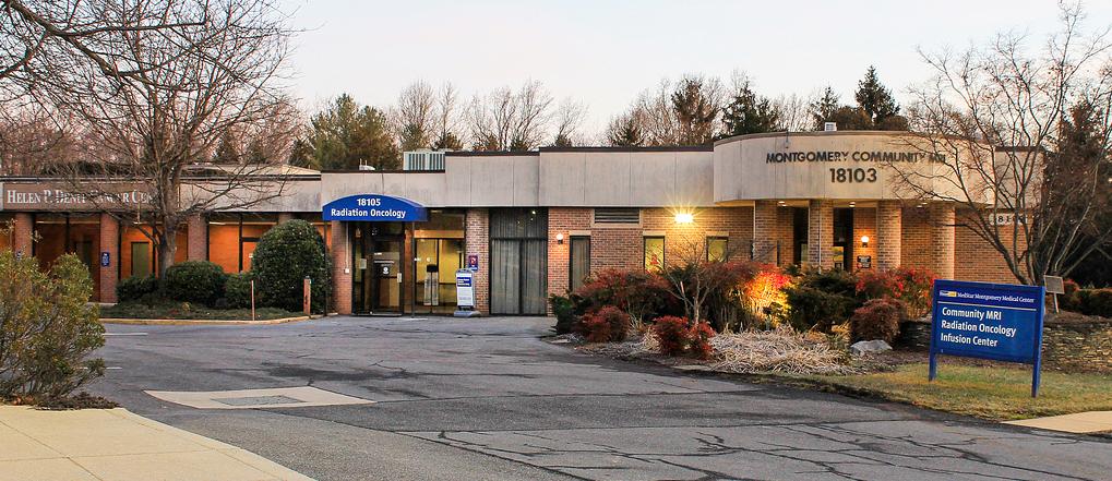 MedStar Georgetown Cancer Institute at MedStar Montgomery Medical Center's entrance is located in a one-story brick building on the campus of MedStar Mongomery Medical Center..