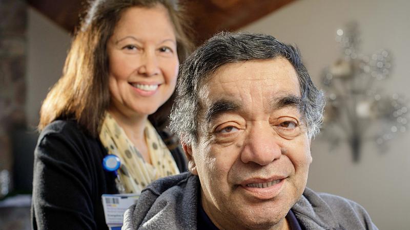 Alfredo Monterroso, a patient of MedStar Montgomery receives a home visit from nurse Evangeline Sison through the Care Transitions program.