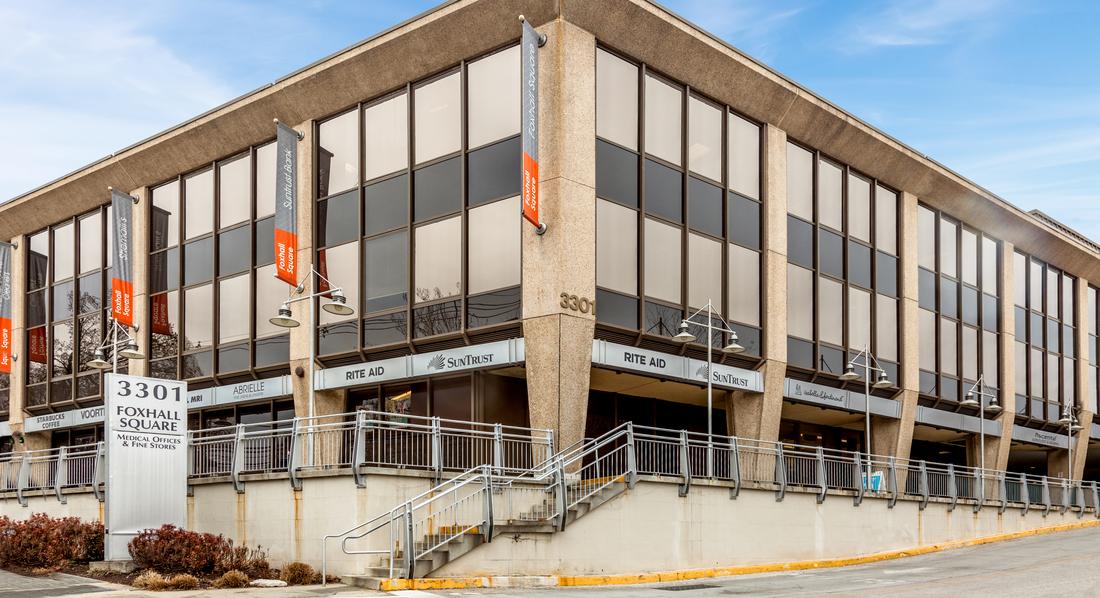 The concrete and glass building at Foxhall Square is the location for MedStar Health primary care and radiology offices.