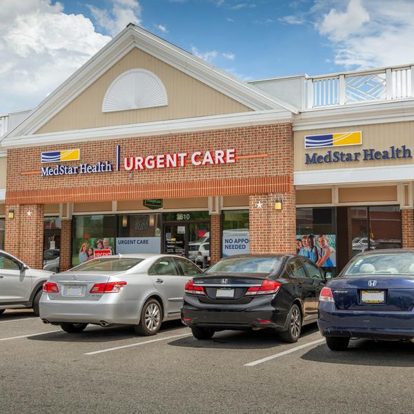 Shopping center entrance to MedStar Health urgent and primary care center in Alexandria, VA