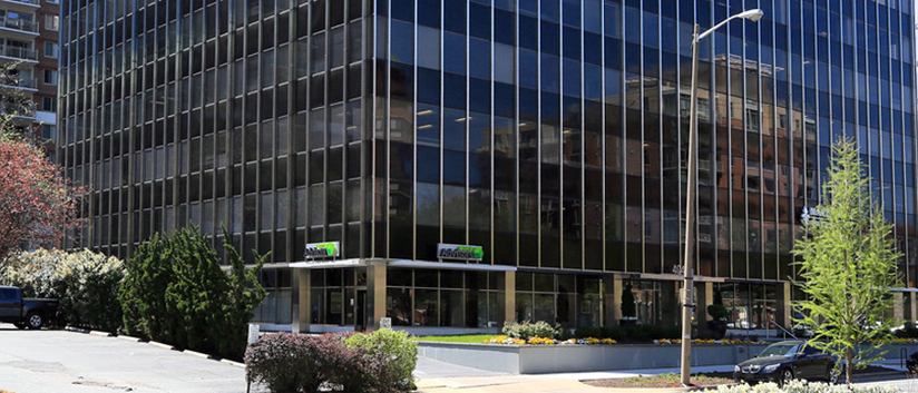 A modern black office building is the location of MedStar Health Physical Therapy at Ballston-Marymount.