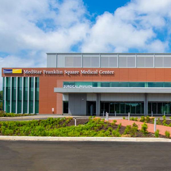 The surgical pavilion at MedStar Franklin Square Medical Center is located adjacent to the main hospital building.