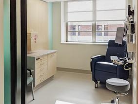 interior photo of a private room in the Infusion Center at MedStar Georgetown University Hospital.