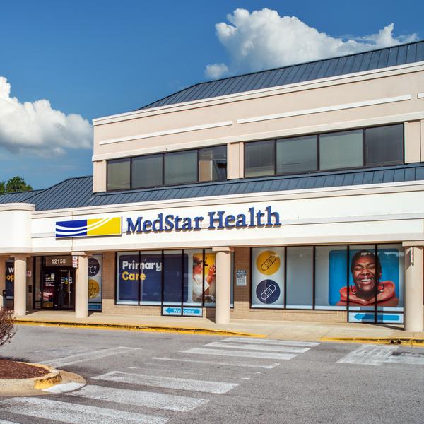 A 1-story shopping center building that houses MedStar Health at Mitchellville, a multispecialty care center.