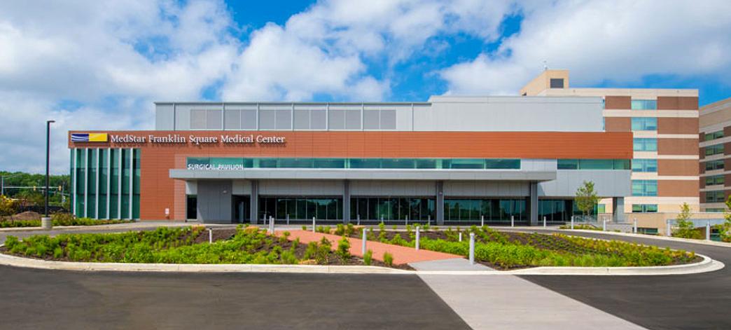 The surgical pavilion at MedStar Franklin Square Medical Center is located adjacent to the main hospital building.