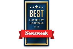 dark blue rectangle with a red banner - Newsweek_best maternity hospital_2020_MGUH