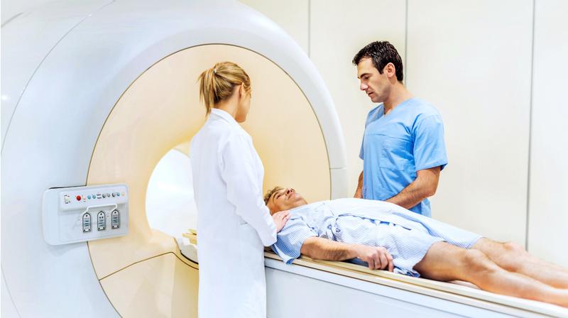 A patient undergoes an MRI scan.
