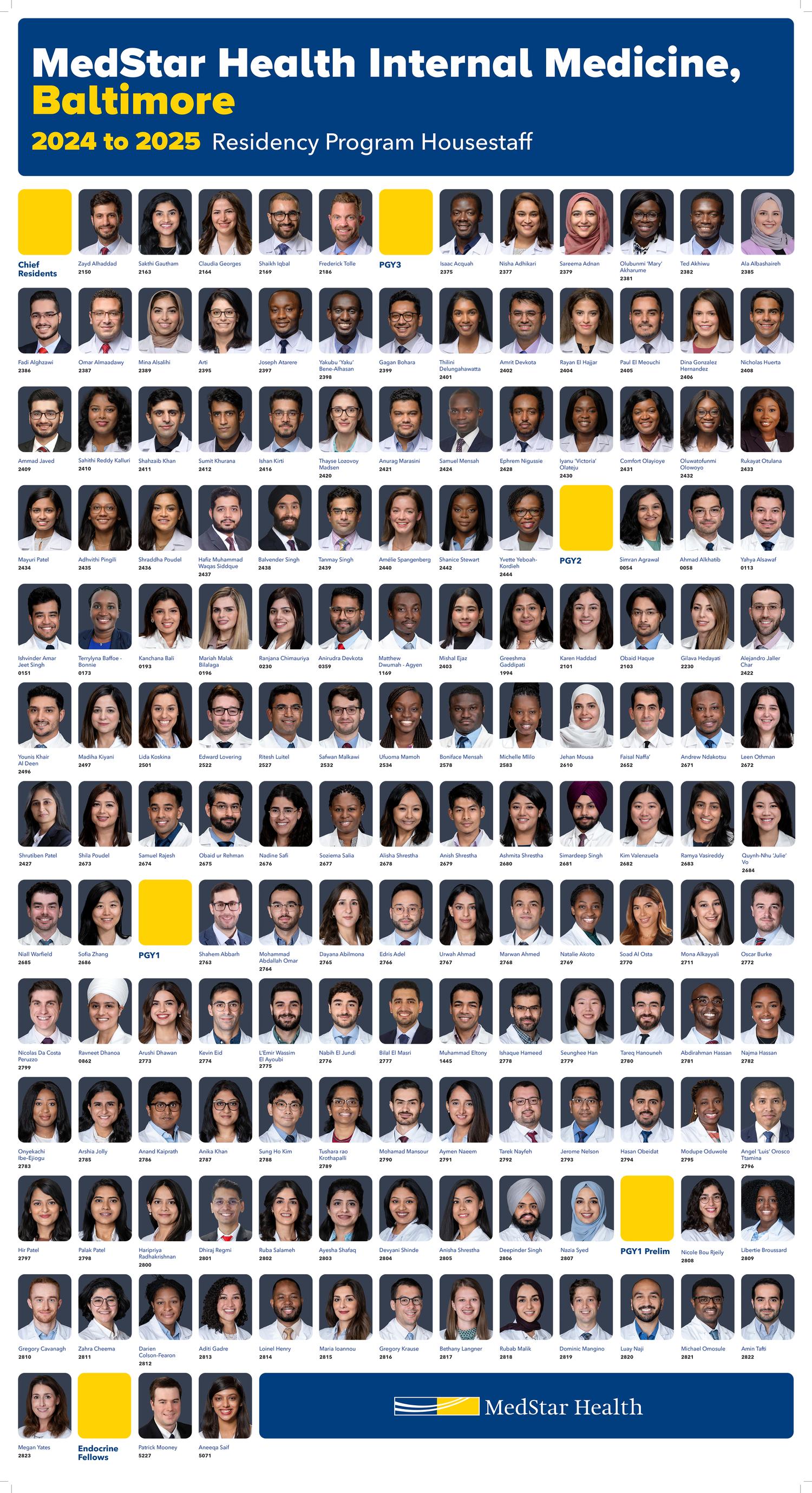 Headshot composite poster for MedStar Health's Internal Medicine Residency Program in Baltimore.