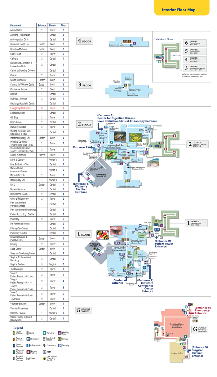 Interior map of Franklin Square Medical Center main hospital building.