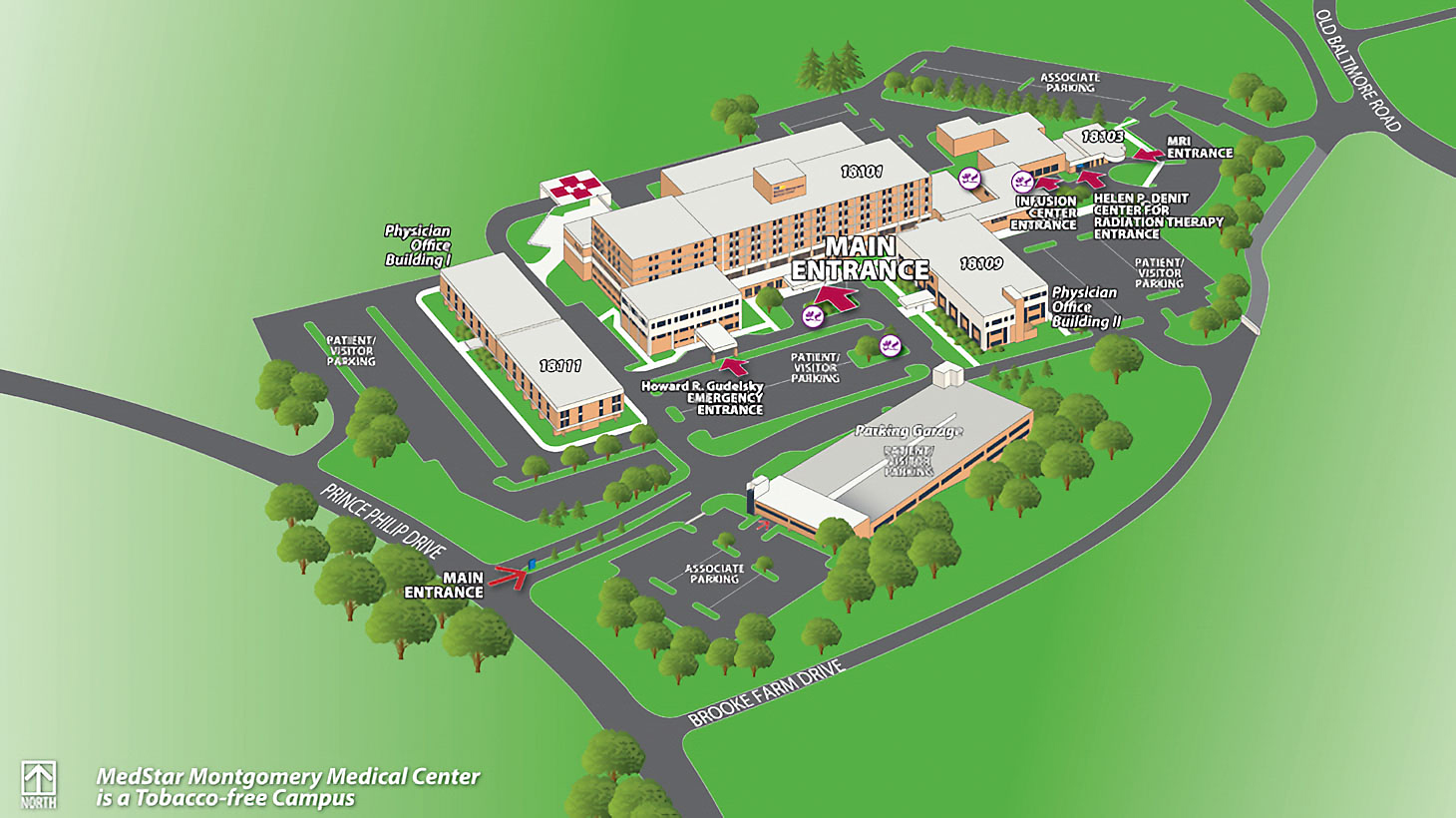 Map of the MedStar Montgomery Medical Center campus