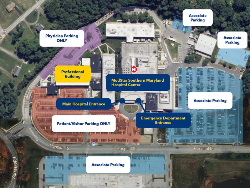 Map of parking areas at MedStar Southern Maryland Hospital Center