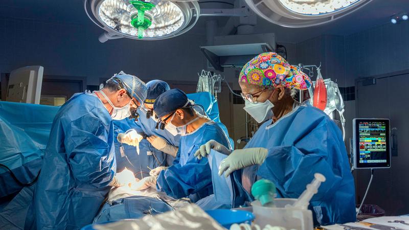 托马斯·麦吉利弗雷博士和一个外科医生团队执行MedStar华盛顿医院中心的心脏手术。