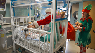 Santa arrived via helicopter to pay a visit to hospitalized children at MedStar Georgetown University Hospital.