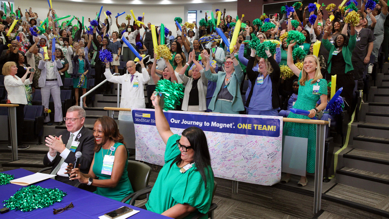 Nurses at MedStar Washington Hospital Center celebrate being awarded the prestigious Magnet award for nursing.