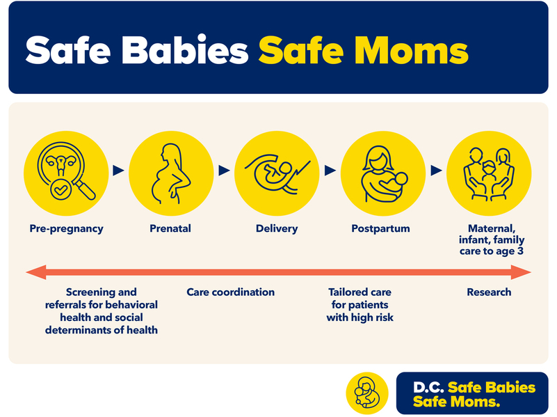 Infographic outlining the model of the MedStar Health Safe Babies Safe Moms program.