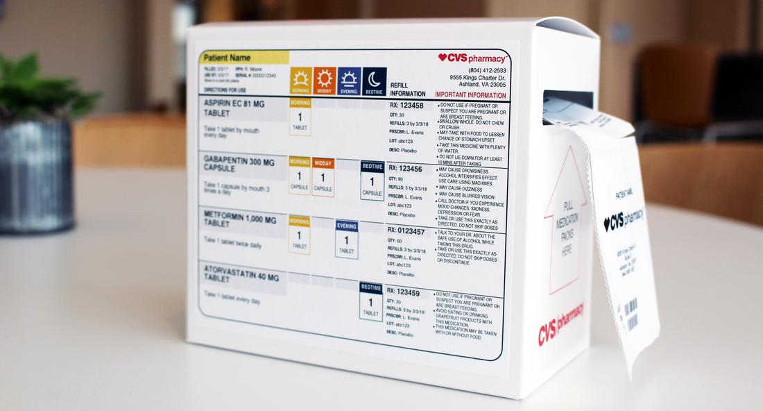 A CVS pharmacy prescription box