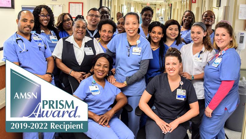 A group of nurses at MedStar Washington Hospital Center pose for a photo in the hospital.
