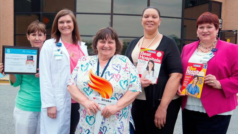 A team of healthcare professionals from MedStar Southern Maryland Hospital Center poses with the award for Gold Plus Achievement for stroke care.