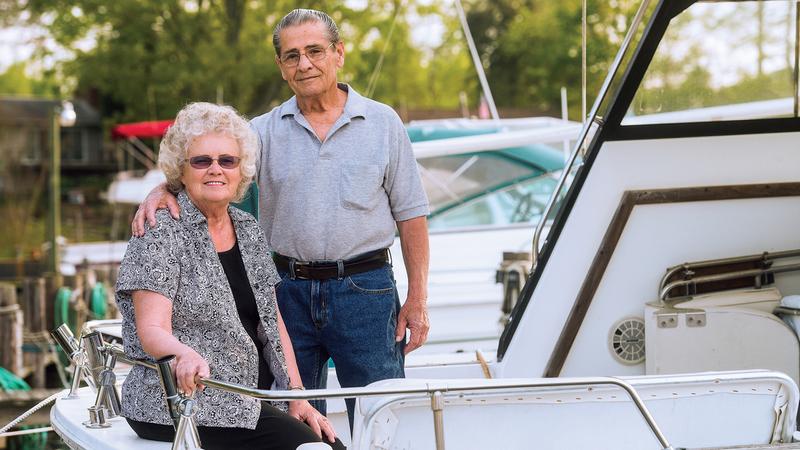 Eleanor and Sonny Mistretta are pictured on a their boat.