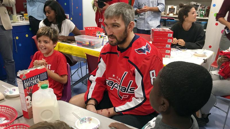 Washington Capitals player Alex Ovechkin visits pediatric patients at MedStar Georgetown University Hospital.