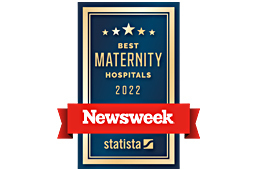 dark blue rectangle with a red banner - Newsweek_best maternity hospital_2022_MGUH