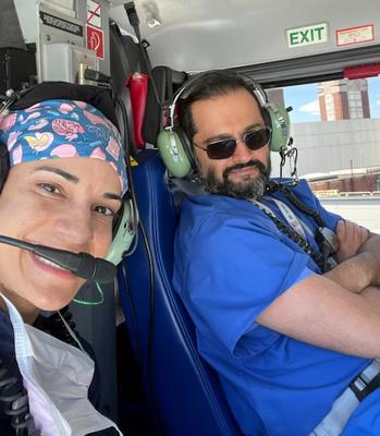 Dr Pejman Radkani is pictured inside the MedStar Health helicopter.