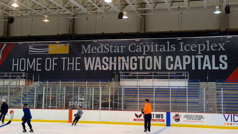 MedStar Health signage inside of the Washington Capitals Iceplex arena.