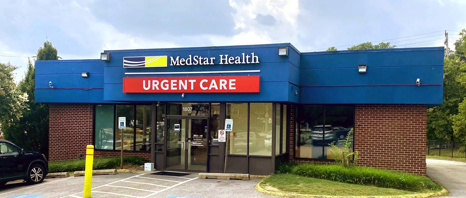 Front entrance to MedStar Health urgent care building in Pikesville, Maryland