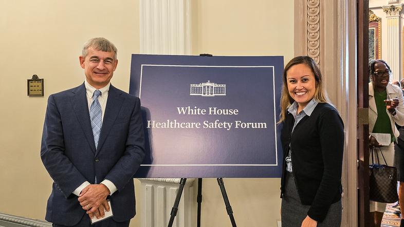 Dr. Terry Fairbanks and NP Andrea "Annie" Geraci participate in a healthcare safety forum at the White House.