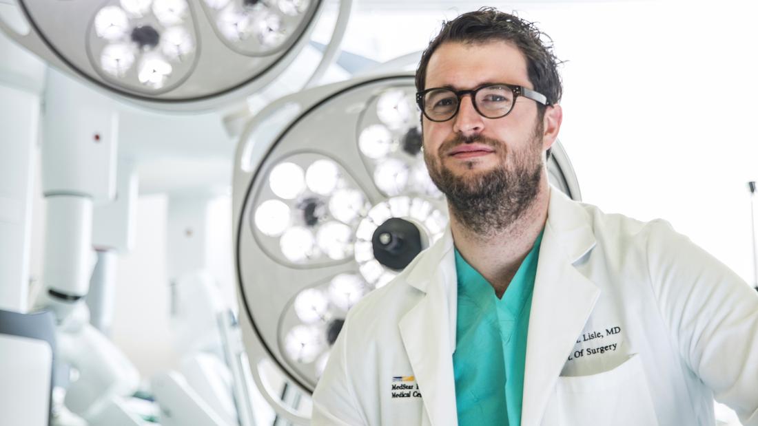 Portrait of Dr David Lisle in an operating room at MedStar Franklin Square Medical Center.