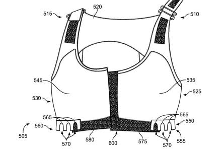 Diagram of a post-operative bra for patients who have undergone a mastectomy, lumpectomy, or breast reconstructive surgery.