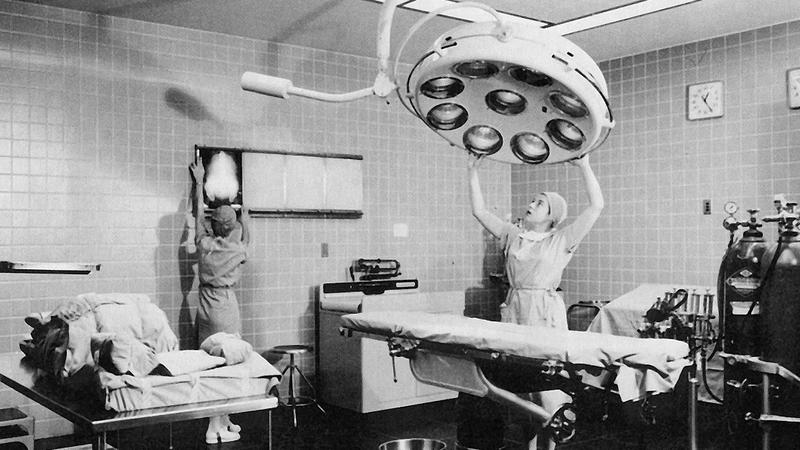 Photo of a hospital operating room from the 1950s.