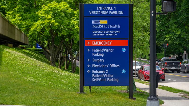 Sign for the entrance to the Verstandig Pavillion at MedStar Georgetown University Hospital.