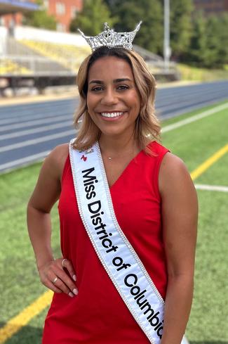 Portrait of Miss District of Columbia on a sports field at Georgetown University.