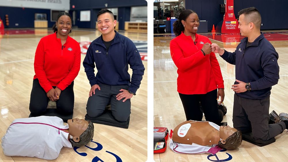 Alex Koo, MD, an emergency physician with MedStar Health teams up for a video with Kala Flagg, DPT, ATC, CSCS, head of rehabilitation for the Washington Mystics.