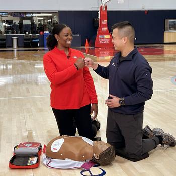 Alex Koo, MD, an emergency physician with MedStar Health teams up for a video with Kala Flagg, DPT, ATC, CSCS, head of rehabilitation for the Washington Mystics.