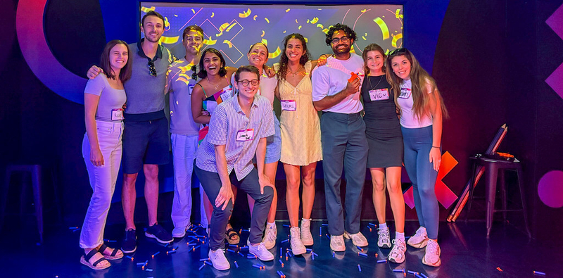 Residents having fun at a game show event.