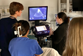 Residents are instructed in ultrasound.