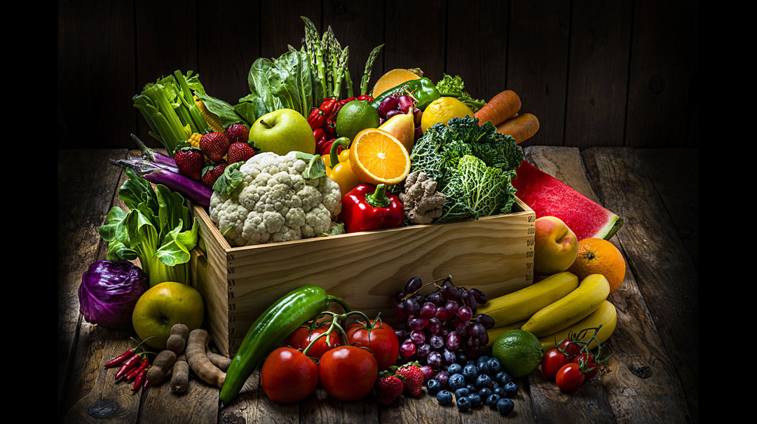 A box of fresh produce
