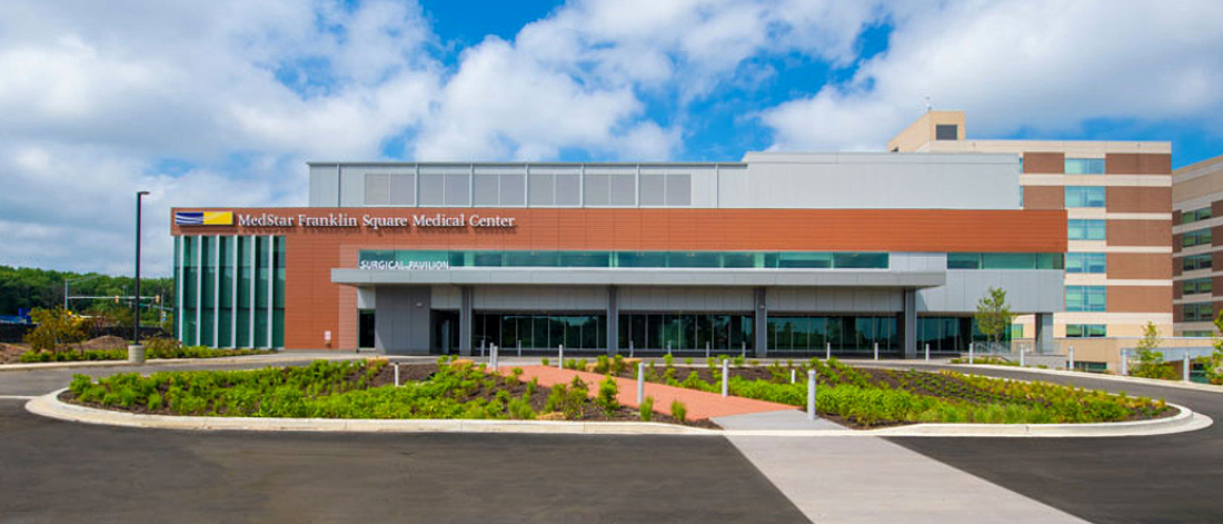 The surgical pavilion at MedStar Franklin Square Medical Center is located adjacent to the main hospital building.