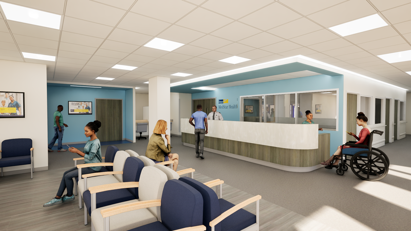 3D rendering of the future interior of the emergency department at MedStar Montgomery Medical Center.