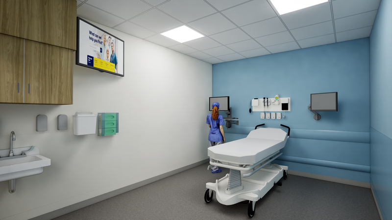 3D rendering of the future interior of the emergency department at MedStar Montgomery Medical Center.