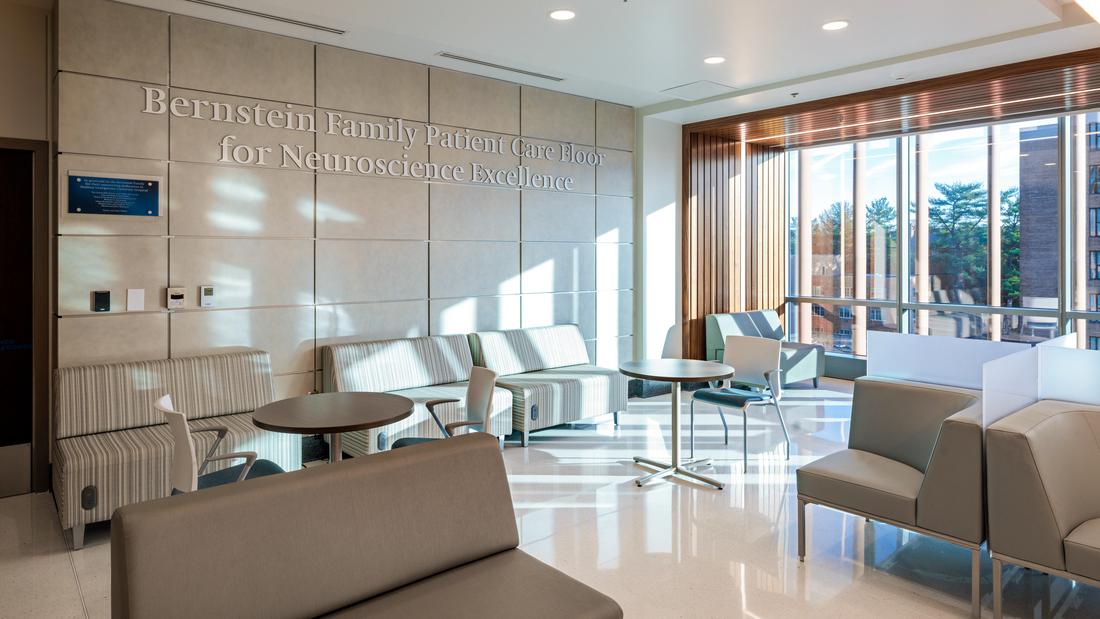 Bernstin Family Patient Care Floor lobby in the Verstandig Pavilion at MedStar Georgetown University Hospital.