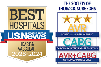 Best Hospitals 2022-2023 for Cardiology and Heart Surgery / Society of Thoracic Surgeons logos