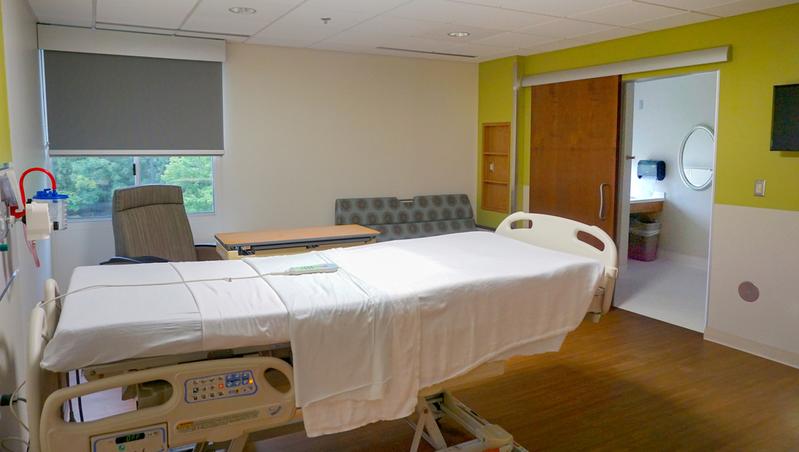 Patient room in the Inpatient Oncology center at MedStar Franklin Square Medical Center.
