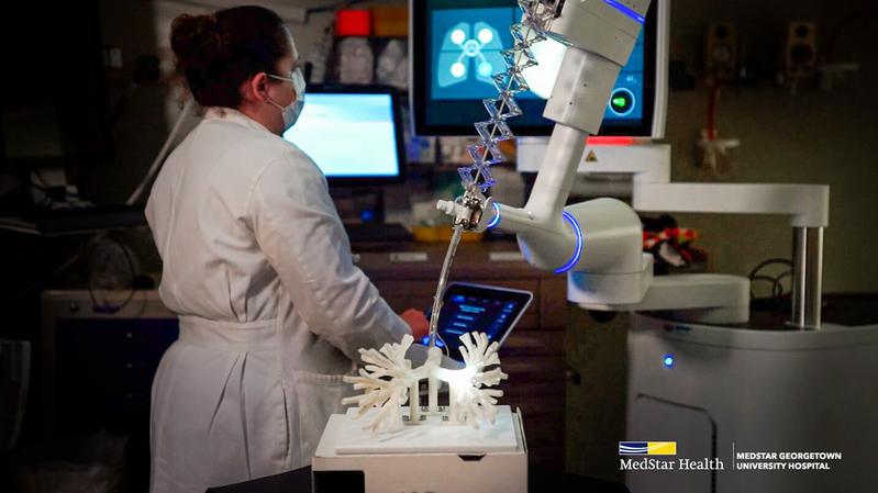 A MedStar Health physician demonstrates the Ion Robot - a ground-breaking new technology to diagnose and treat lung cancer.