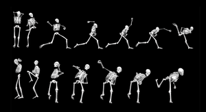 Skeleton analysis of the full range of motion when a baseball player throws a pitch.